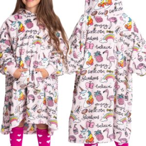 Mad Dog Kids Blanket Hoodie - Wearable Blankets with Cozy Sleeves, Soft Fleece & Sherpa Designs, for Boys & Girls, Ages 4-13, Unicorn, 4-7 Years