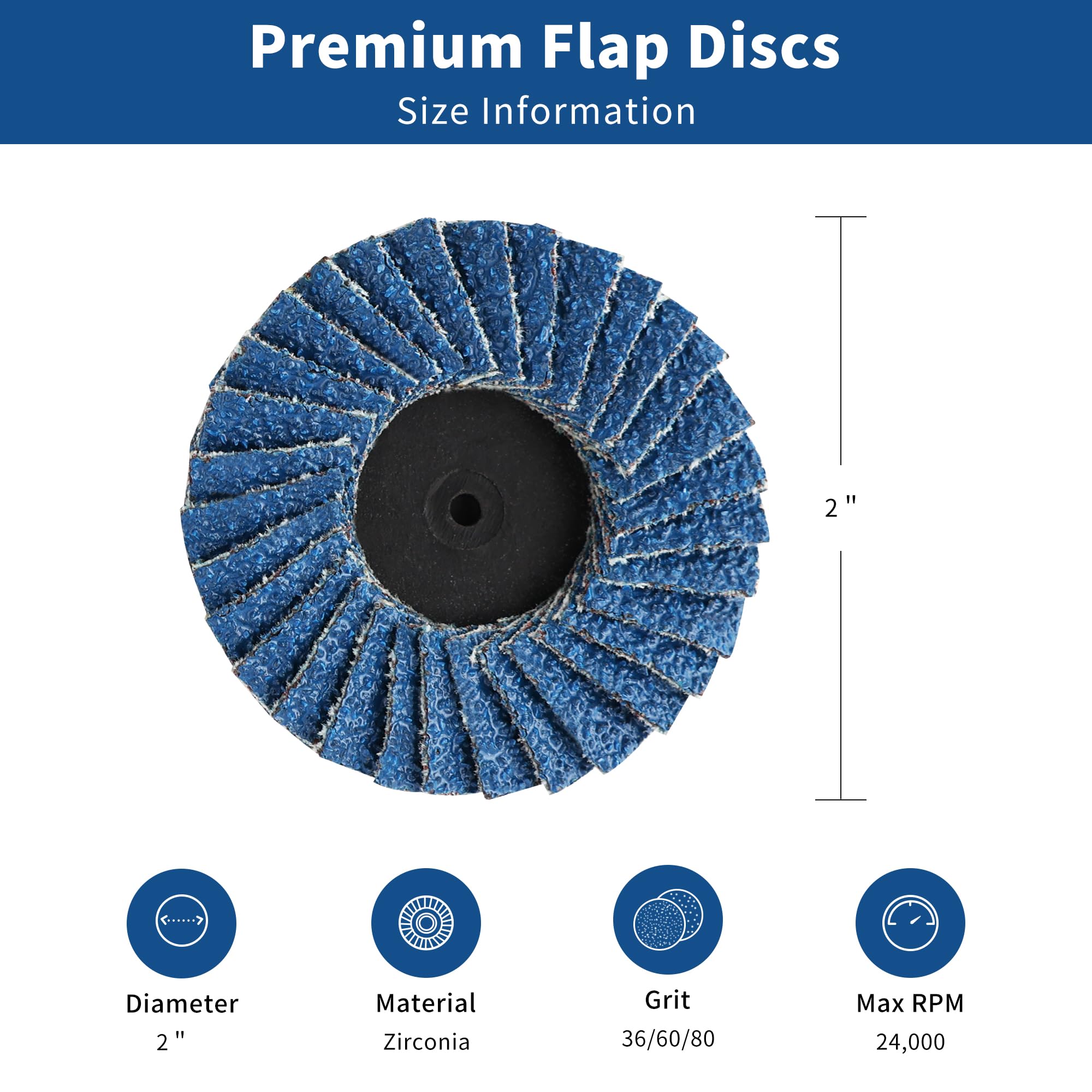 TSOAPX 15 PCS Flap Disc Set, 2" Zirconia Blue Flat Flap Discs Roll Lock Grinding Sanding Sandpaper Wheels Grit 36/60/80, Surface Prep Discs for Angle Grinder Strip Rust Paint Removal