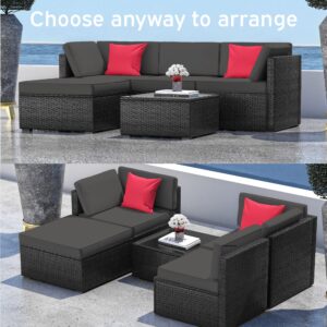 Nestl Outdoor Patio Furniture Set – Outdoor Furniture Patio Set, 5 Piece Patio Furniture Sets with Outdoor Couch, Outdoor Sectional Patio Seating with Gray Cushions, Black Wicker Patio Furniture Sets