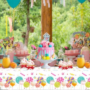 2Pcs Candyland Plastic Tablecloth Sweet Candy Lollipop Plastic Tablecloth Candy Lollipops Tablecloth for Candyland Themed Birthday Party Baby Shower Decoration,Lollipop Birthday Party,54x87In (ZB231)