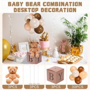 Lenwen 3 Sets Jungle Animal Decoration for Baby Shower, Baby Letter Boxes Baby Shower Table Centerpiece Stuffed Animals Balloon with Stand Animal Plush Baby Boxes for Party(Bear, Brown)