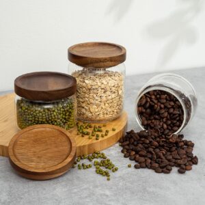 2PCS Small Glass Storage Jars with Airtight Lids, 17 fl oz (500ml) coffee container with Wooden Lid, Glass Pantry Canister for Beans, Rice, Sugar and etc (2PCS, 500ML)