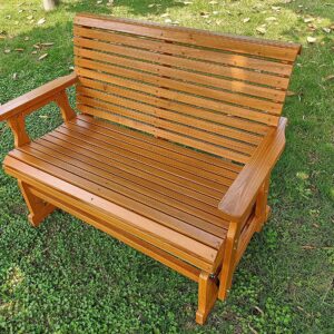 Fortune Candy Wooden Patio Glider with High Roll Back and Deep Contoured Seat, Solid Fir Wood, 2-Seater, Heavy Duty 800 LBS, 4 Feet, Brown