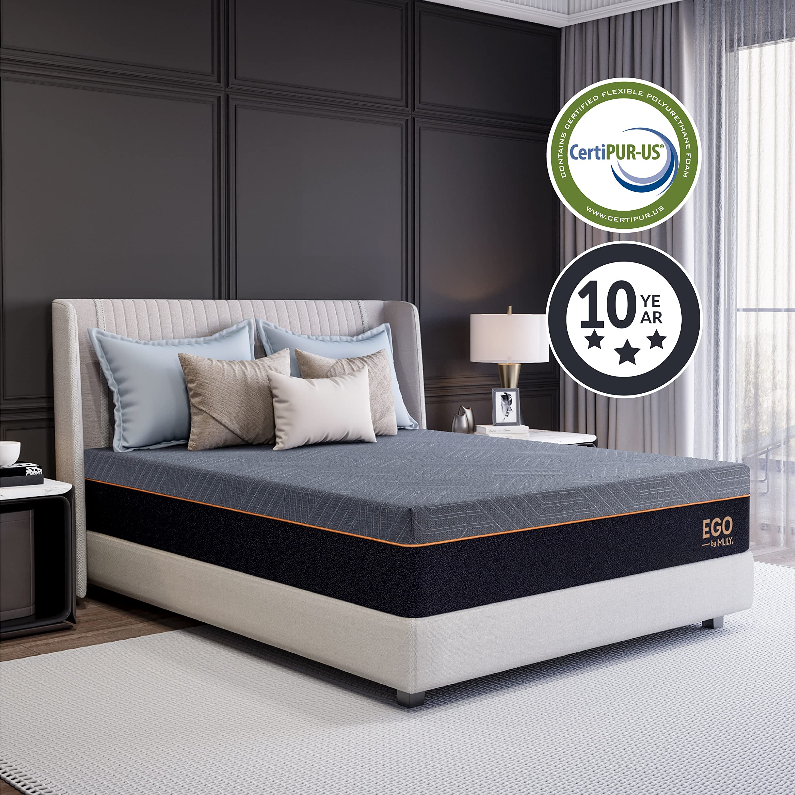 MLILY EGO Copper Full Memory Foam Mattress 12 Inch, Copper Gel Infused Mattress Bed in A Box CertiPUR-US Certified Made in USA, Medium Plush, 54”x75”x12”, Darkgray