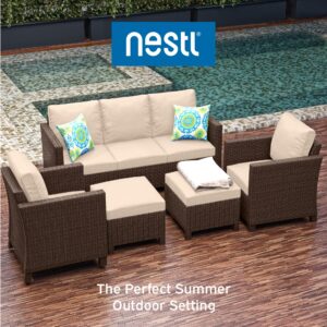 Nestl Patio Furniture Set - Outdoor Patio Furniture Sets, Patio Sectional Furniture Set, 5 Piece Patio Furniture Sets, Patio Conversation Sets, Brown Wicker Patio Furniture Sets with Beige Cushions