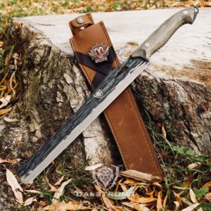 Dalstrong Slicing Knife - 12 inch Carving - Barbarian Series - Premium Swedish 14C28N High Carbon Stainless Steel - Brown Stabilized Wood Handle - Leather Sheath