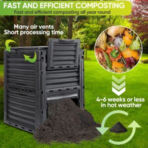 HomGarden 80 Gallon (300 L) Compost Bin from BPA Free Material, Easy Assemble Lightweight & Large Capacity, Outdoor Garden Compost Box, Fast Creation of Fertile Soil, Black