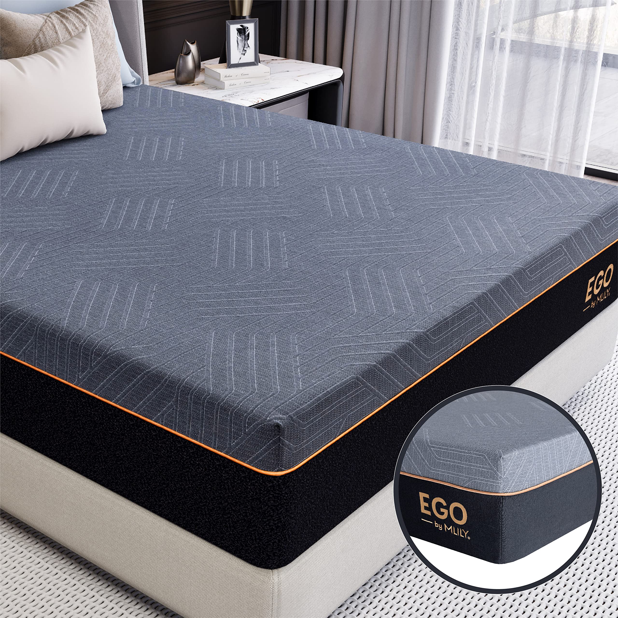 MLILY EGO Copper King Memory Foam Mattress 12 Inch, Copper Gel Infused Mattress Bed in A Box CertiPUR-US Certified Made in USA, Medium Plush, 76”x80”x12”, Darkgray