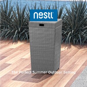 Nestl Outdoor 30 Gallon Grey Trash Can with Lid, Wicker Garbage Can for Patio