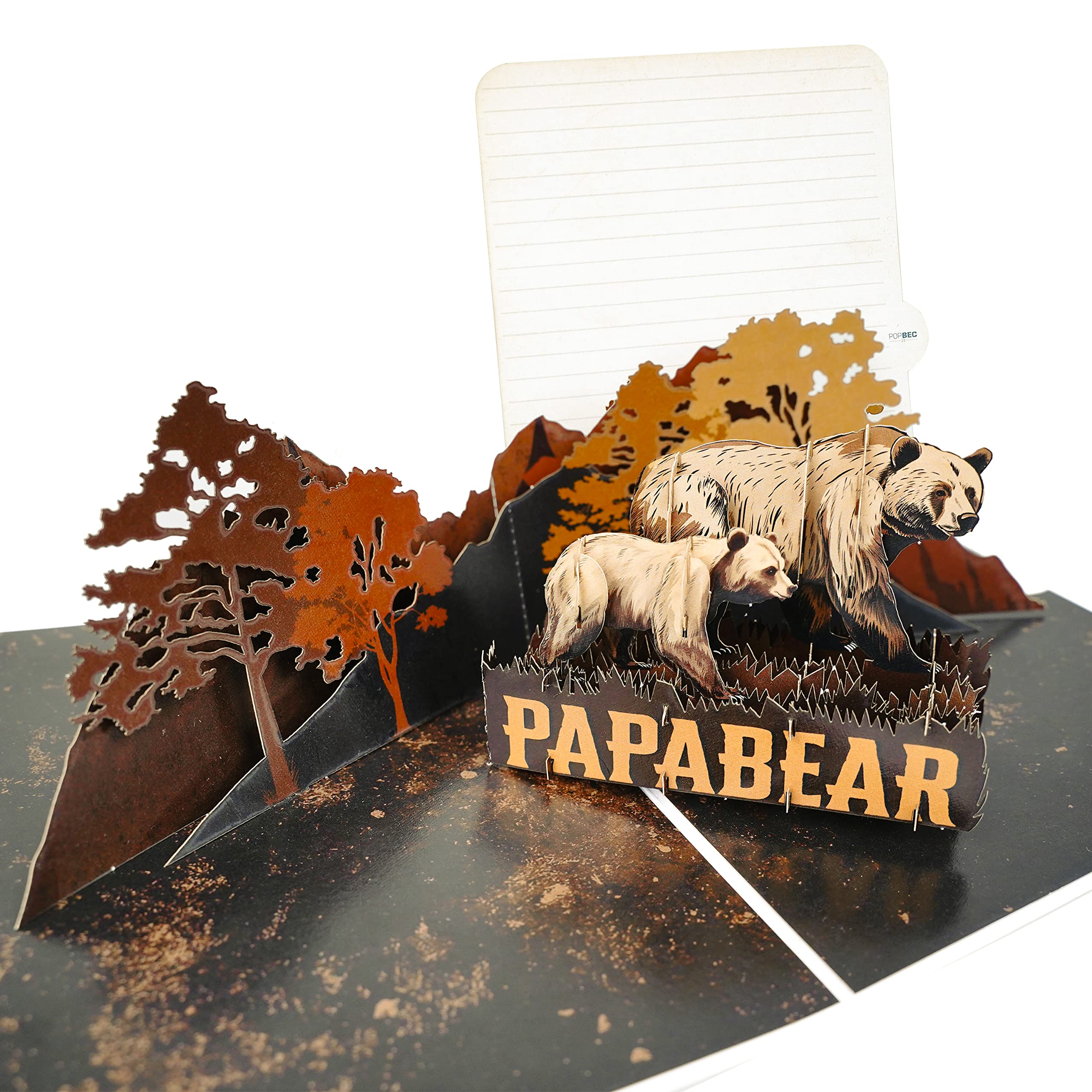 Fathers Day Pop Up Card, Papa Bear Fathers Day Pop Up Card, Papa Bear Pop Up Card - Father's Day Card from Wife, Daughter, Son, Kids for Husband, Grandpa, Birthday Includes Envelope and Note Tag, 6" x