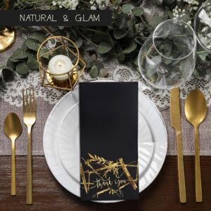 Black and Gold Napkins for Wedding Reception, Soft and Absorbent Fancy Paper Napkins for Party 50-Pack, Disposable Dinner Napkins, Thank You Napkins, 3-Ply Fold, 12" x 17", Thick 55gsm