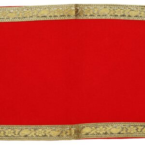 Set of 2 Red Velvet Pooja Cloth Mat Aasan Decorative Cloth (Size:-7 Inches X 10 Inches,) for Multipurpose Puja Indian Traditional Festival Decorations Item and Article Gift