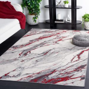 safavieh odyssey collection accent rug - 4' x 6', grey & red ivory, modern abstract design, non-shedding & easy care, ideal for high traffic areas in entryway, living room, bedroom (ody822f)