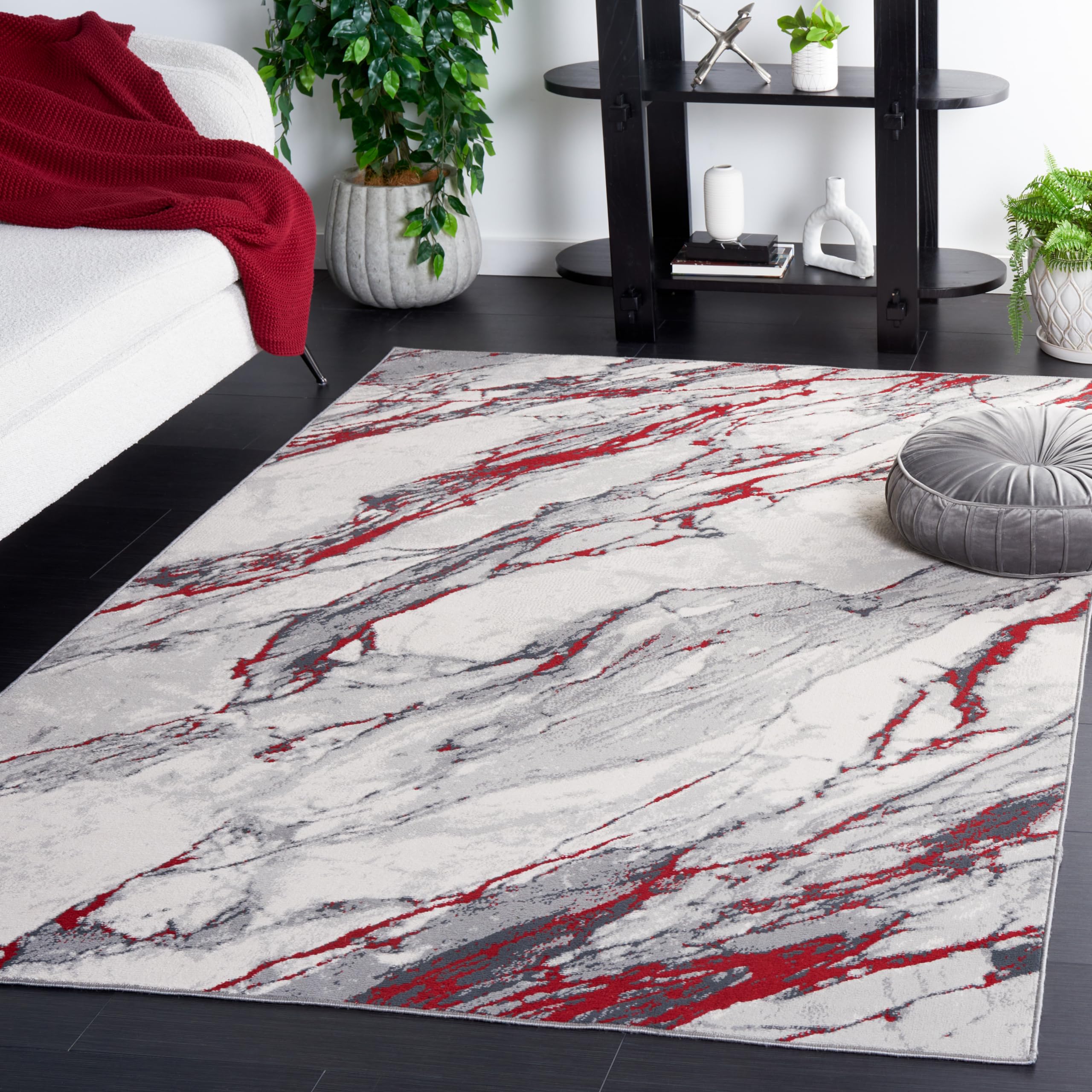 SAFAVIEH Odyssey Collection Accent Rug - 4' x 6', Grey & Red Ivory, Modern Abstract Design, Non-Shedding & Easy Care, Ideal for High Traffic Areas in Entryway, Living Room, Bedroom (ODY822F)