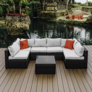 nestl patio furniture set – outside furniture patio set, 7 piece outdoor patio furniture sets, patio conversation sets with patio sectional, black wicker patio furniture sets with off white cushions