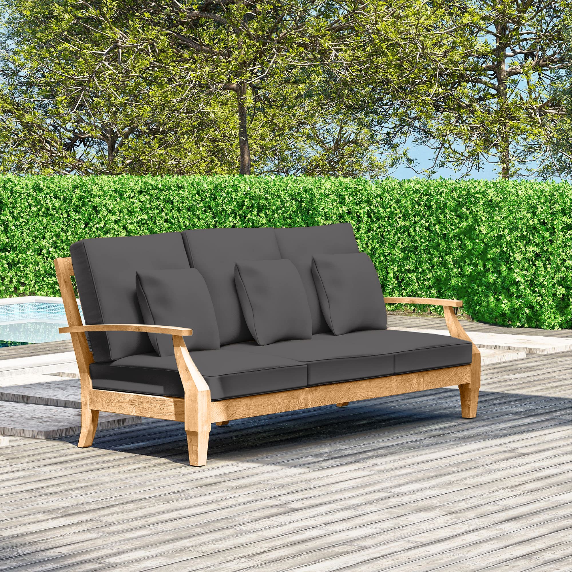 nestl Outdoor Couch – Wooden Outdoor Sofa, Outdoor Patio Couch with All-Weather Cushions, Natural Wood Grain Patio Sofa, Outdoor Couch Patio Furniture, Patio Sofas with Gray Outdoor Sofa Cushions