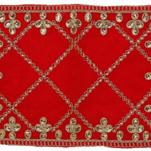 Set of 2 Red Velvet Pooja Cloth Mat Aasan Decorative Cloth (Size:-7 Inches X 10 Inches,) for Multipurpose Puja Indian Traditional Festival Decorations Item and Article Gift