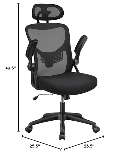 Topeakmart Mesh Office Chair Computer Desk Chair with Folding Padded Armrests and High Back Adjustable Headrest Ergonomic Task Chair with Movable Lumbar Support for Work Home and Study, Black