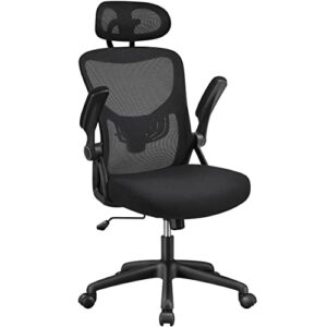 topeakmart mesh office chair computer desk chair with folding padded armrests and high back adjustable headrest ergonomic task chair with movable lumbar support for work home and study, black