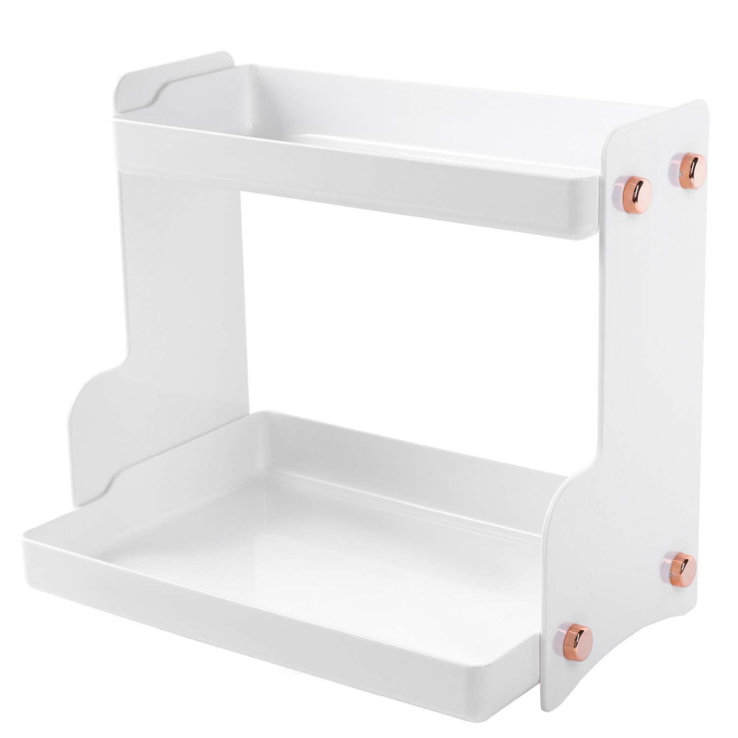 Z PLINRISE 2-Tier Assembled Plastic Rack Tray, for Kitchen Storage Organizer Shelf Rack, Vanity Organizer Rack for Dresser, Bathroom, Countertop and More, Stackable Assembly (White)