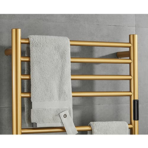 DUDYP Heated Towel Rack Gold Freestanding & Wall Mounted Electric Towel Warmer Drying Rack for Bathroom, Built-in Timer and LED Indicator, 11 Bar Plug-in 304 Stainless Steel Heated Towel Rail