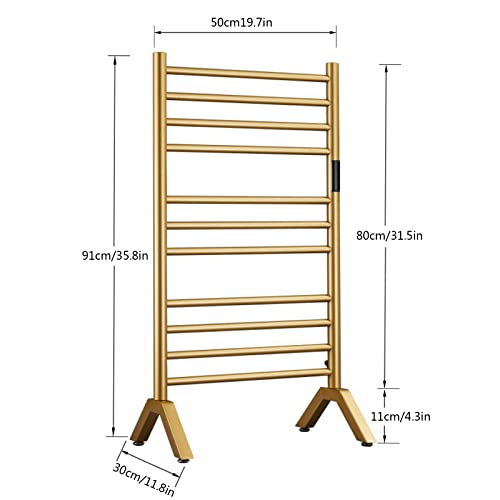 DUDYP Heated Towel Rack Gold Freestanding & Wall Mounted Electric Towel Warmer Drying Rack for Bathroom, Built-in Timer and LED Indicator, 11 Bar Plug-in 304 Stainless Steel Heated Towel Rail