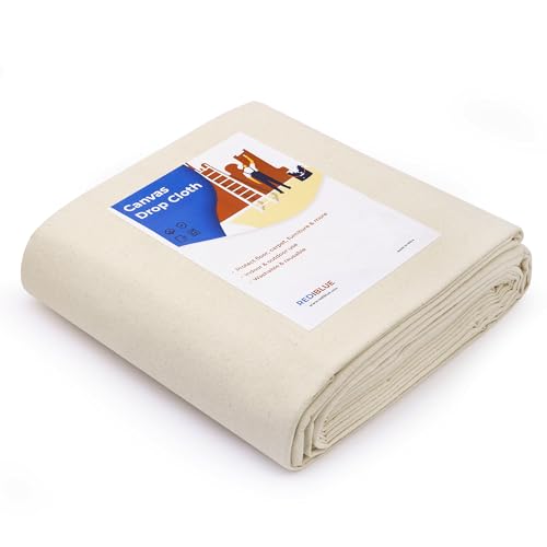 REDIBLUE Canvas Drop Cloth for Painting - Washable, Durable, Highly Absorbent Seamless Cotton Fabric, Multipurpose Protection for Floor, Carpet, Furniture, Indoor, Outdoor Use, 8oz, 6x9 ft