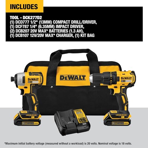 DEWALT 20V MAX Cordless Drill, Impact Driver, 2-Tool Power Tool Combo Kit, Brushless Power Tool Set with 2 Batteries and Charger Included (DCK277D2)