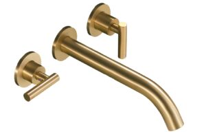 indare wall mount tub filler， brass high flow tub filler brushed gold roman tub faucet， bathtub faucets with 2 handles， long spout reach