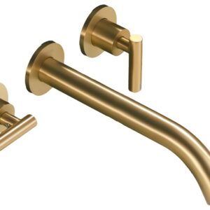 indare Wall Mount Tub Filler， Brass High Flow Tub Filler Brushed Gold Roman Tub Faucet， Bathtub Faucets with 2 Handles， Long Spout Reach