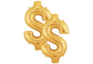 set of 2 gold dollar sign jumbo 34" foil party balloons