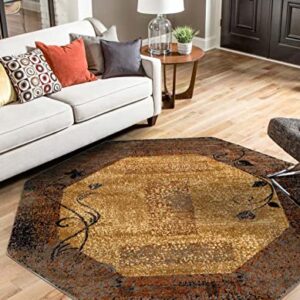 Unique Loom Barista Collection Area Rug - Excelsa (6' 1" Octagon, Beige/Brown)