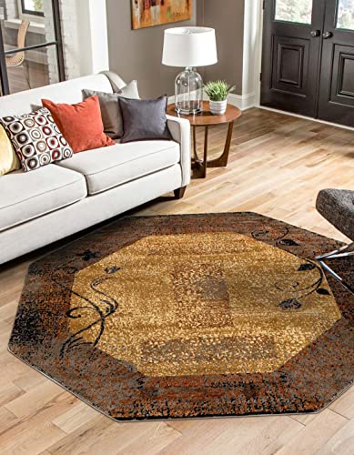 Unique Loom Barista Collection Area Rug - Excelsa (6' 1" Octagon, Beige/Brown)