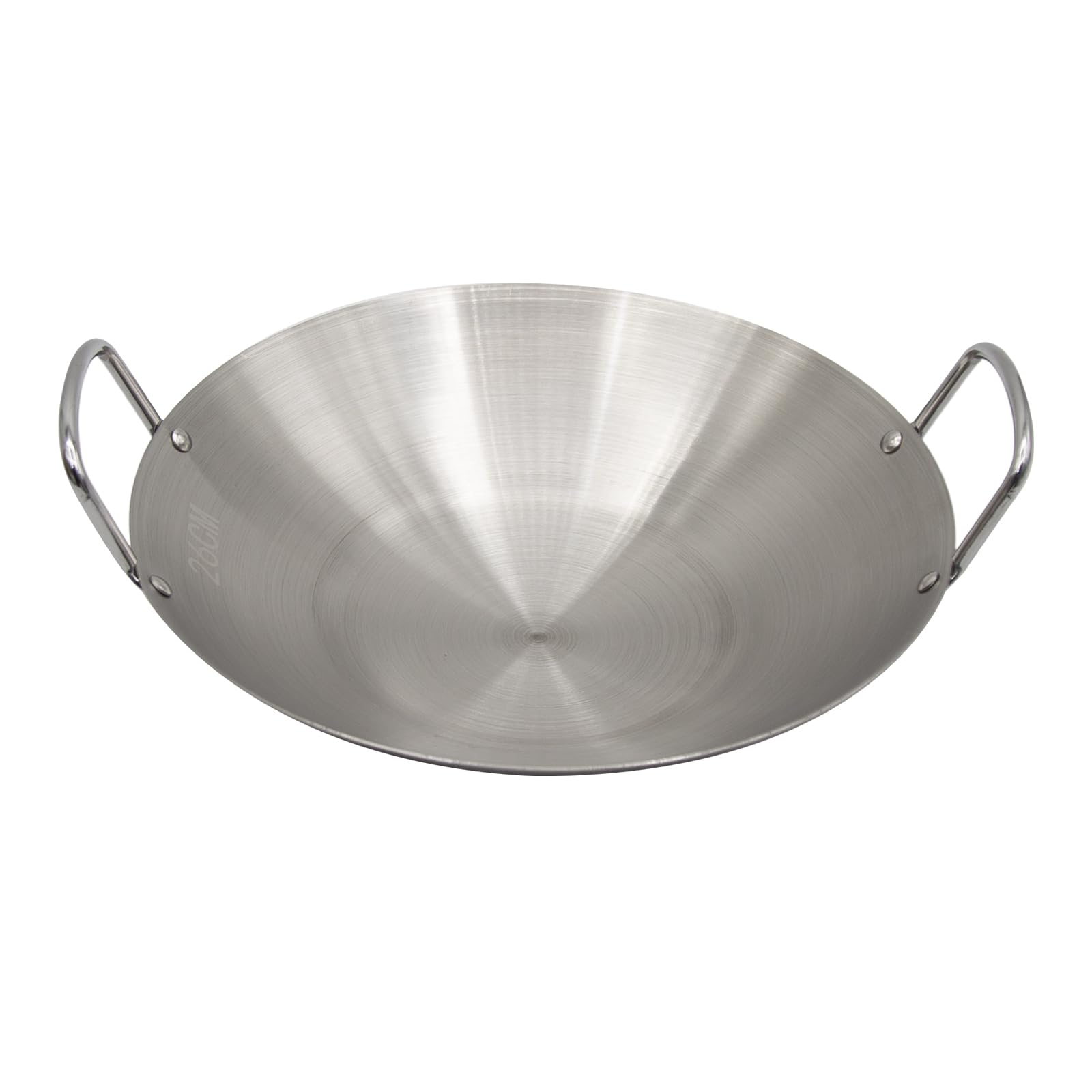 Aynaxcol Round Bottom Stainless Steel Wok, Traditional Canton Style Frying Pan Multi- Cooking Wok Dual- Handled Heavy Stainless Steel Wok (10 Inch/ 26cm)