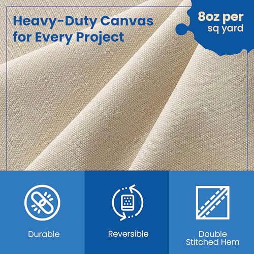 REDIBLUE Canvas Drop Cloth for Painting - Washable, Durable, Highly Absorbent Seamless Cotton Fabric, Multipurpose Protection for Floor, Carpet, Furniture, Indoor, Outdoor Use, 8oz, 6x9 ft