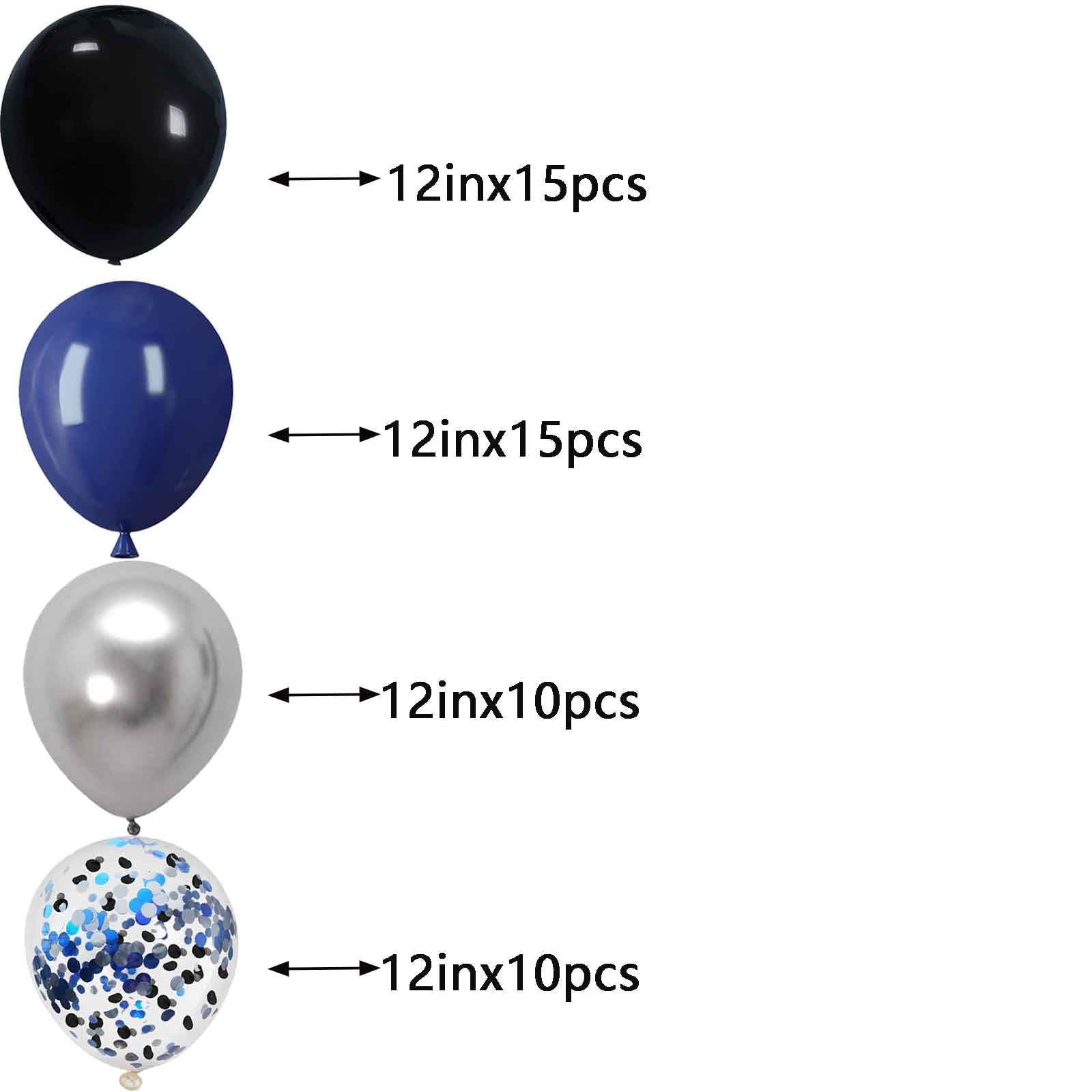 We Moment 12 Inch Black Balloons Navy Blue Balloons 12 Inch Chrome Metallic Silvery Balloon with Confetti Balloons，50pcs，for Baby Shower Boys' Birthday Graduate Black Blue Party Decoration