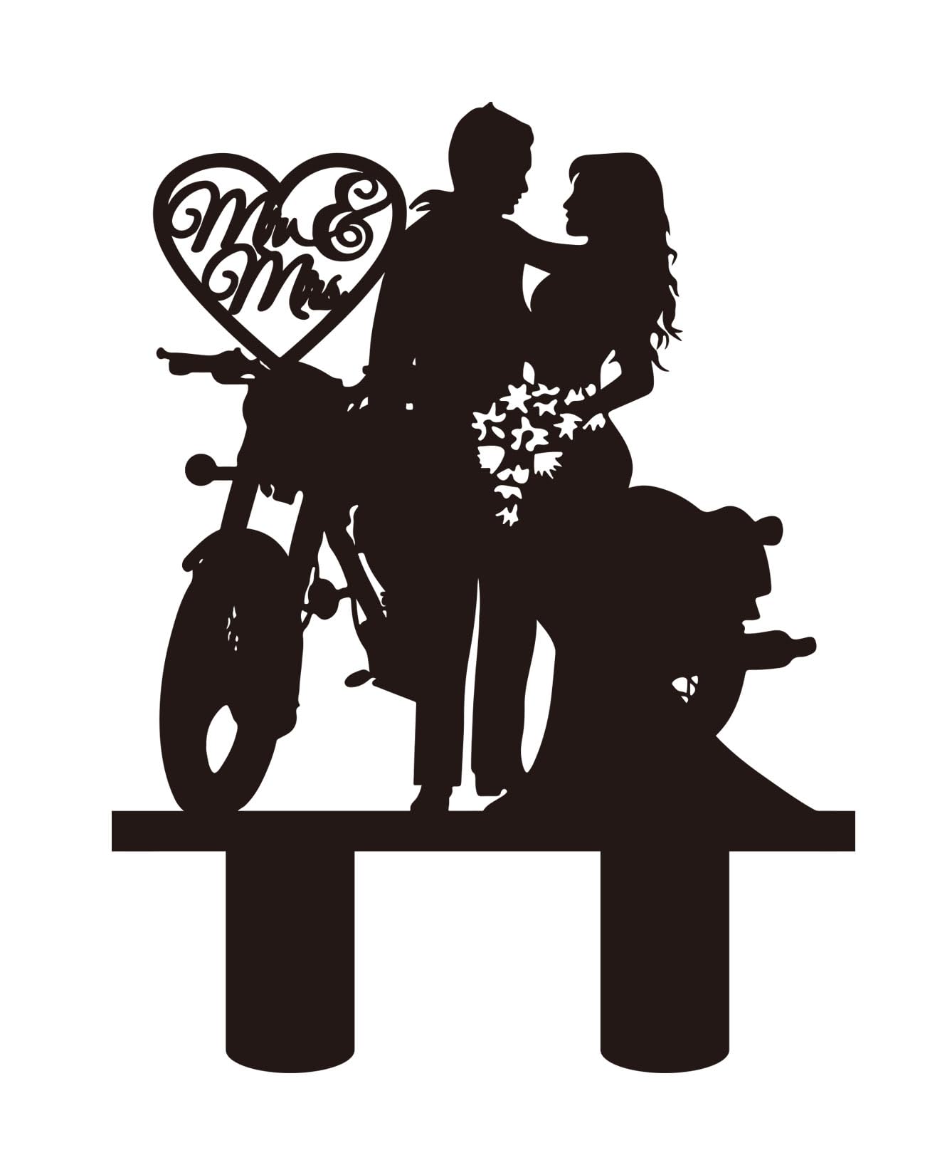 Motorcycle Wedding Cake Topper,Funny Mr & Mrs, Bride and Groom Wedding Party Decoration —Black