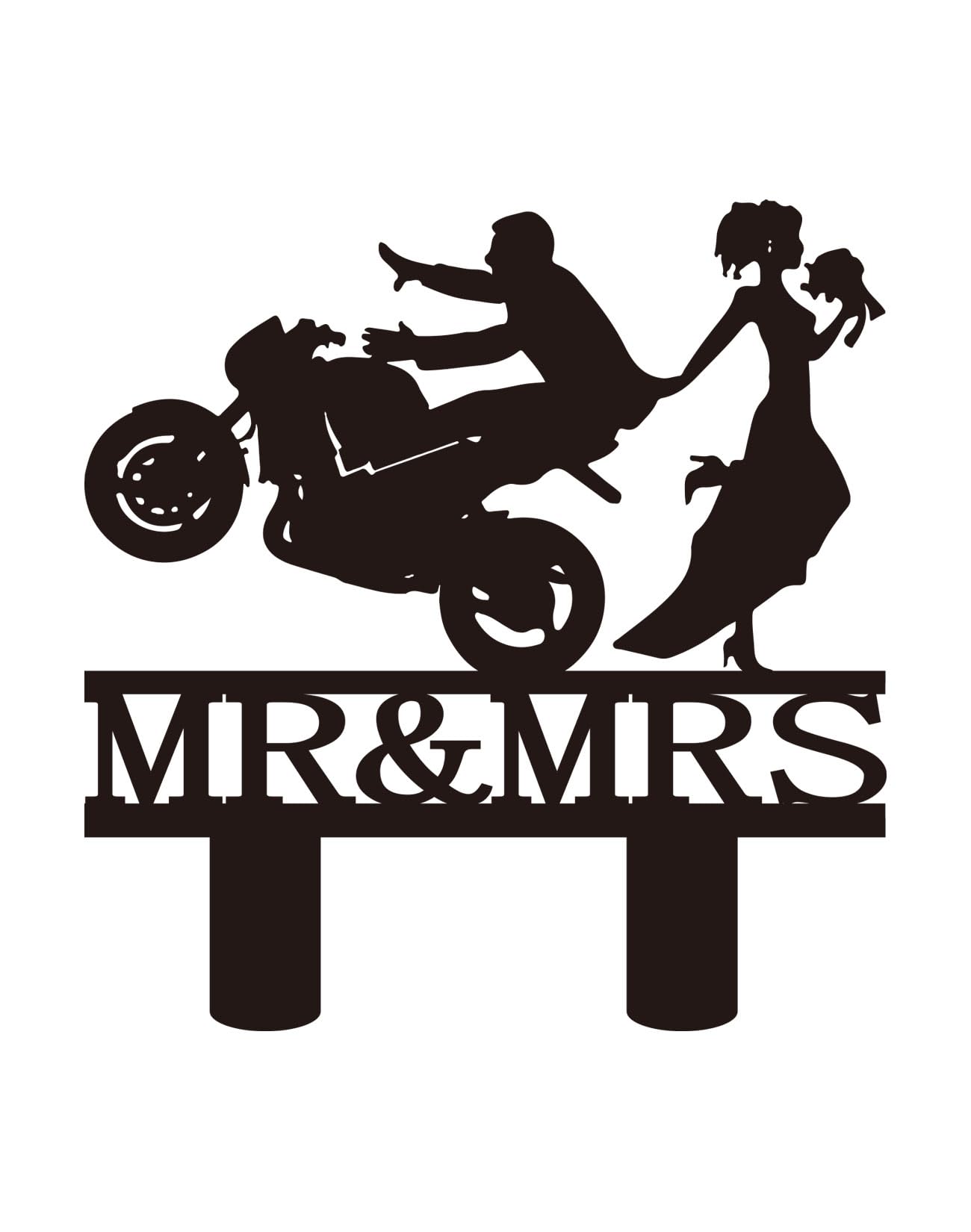 Motorcycle Wedding Cake Topper,Funny Mr & Mrs, Bride and Groom Wedding Party Decoration — Black（2）