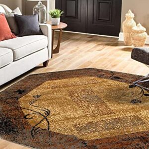 Unique Loom Barista Collection Area Rug - Excelsa (6' 1" Octagon, Beige/Brown)