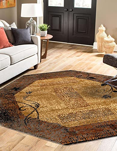 Unique Loom Barista Collection Area Rug - Excelsa (6' 1" Octagon, Beige/Brown)