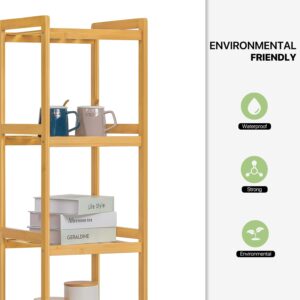 Magshion 4-Tier Bamboo Narrow Shelf, 42.9" Tower Free Standing Rack Storage Organizer Unit, Multifunctional Bookshelf Plant Stand, Utility Shelf for Laundry Pantry Kitchen Narrow Places (Natural)