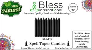 bless-international-spell-taper-candles 40-pack-black-colored-smokeless-dripless-long-lasting plant-based-natural-organic-palm-wax christmas-home-decor-halloween-church-wedding-restaurant