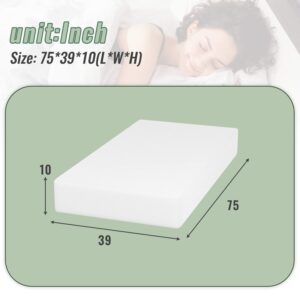 10 Inch Memory Foam Mattress Twin Mattress Wave Comfort Foam Mattress CertiPUR-US Certified,Removable Soft Cover, mattresses for Bed Frame, Bunk Bed, Trundle, Daybed,Fiberglass Free,White