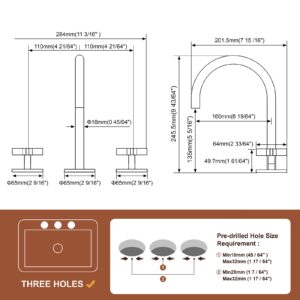 Indare Bathroom Faucet, Two Handles 360° Swivel Spout Widespread 4Inch 8Inch Brass Bathroom Sink Faucet 3 Hole with Pop-Up Drain and Water Supply Lines, Upgraded Style，Advanced Gray