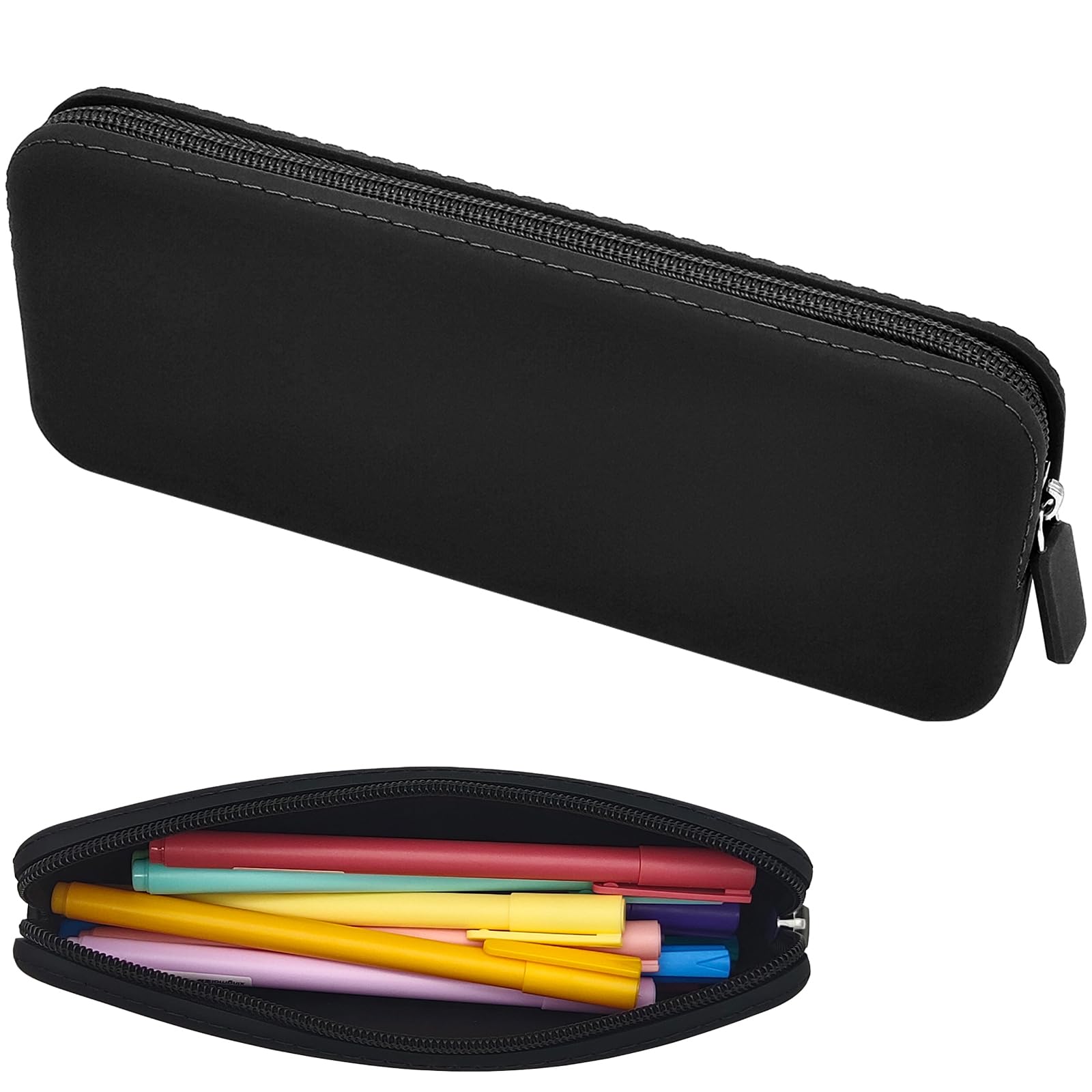 Silicone Pencil Case, Waterproof Silicone Cosmetic Bag, Pencil Bag, Multifunctional Pencil Case Aesthetic, Zipper Storage Bag (Black)