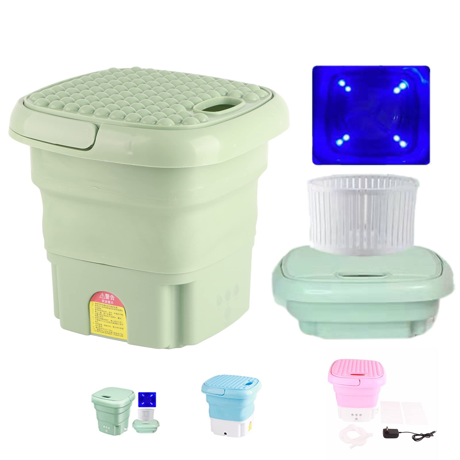 Portable Washing Machine,Mini Portable Washing Machine Foldable Small Laundry Machine with Drain Basket for Washing Baby Clothes, Underwear Suitable for Camping,Travel, Small Spaces(Green)