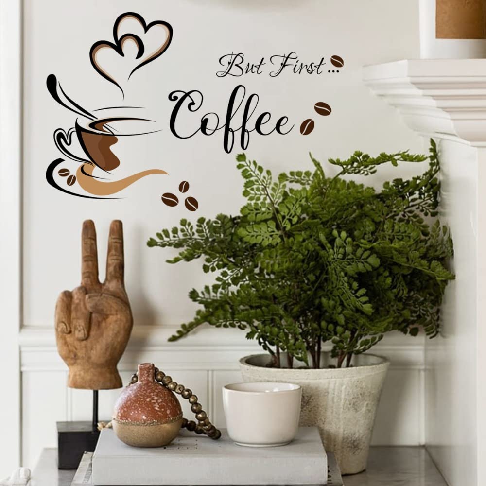 Creative Coffee Cup Pattern Wall Stickers Cafe Living Room Decor Cabinet Art English Home Decoration Self-Adhesive Wallpaper