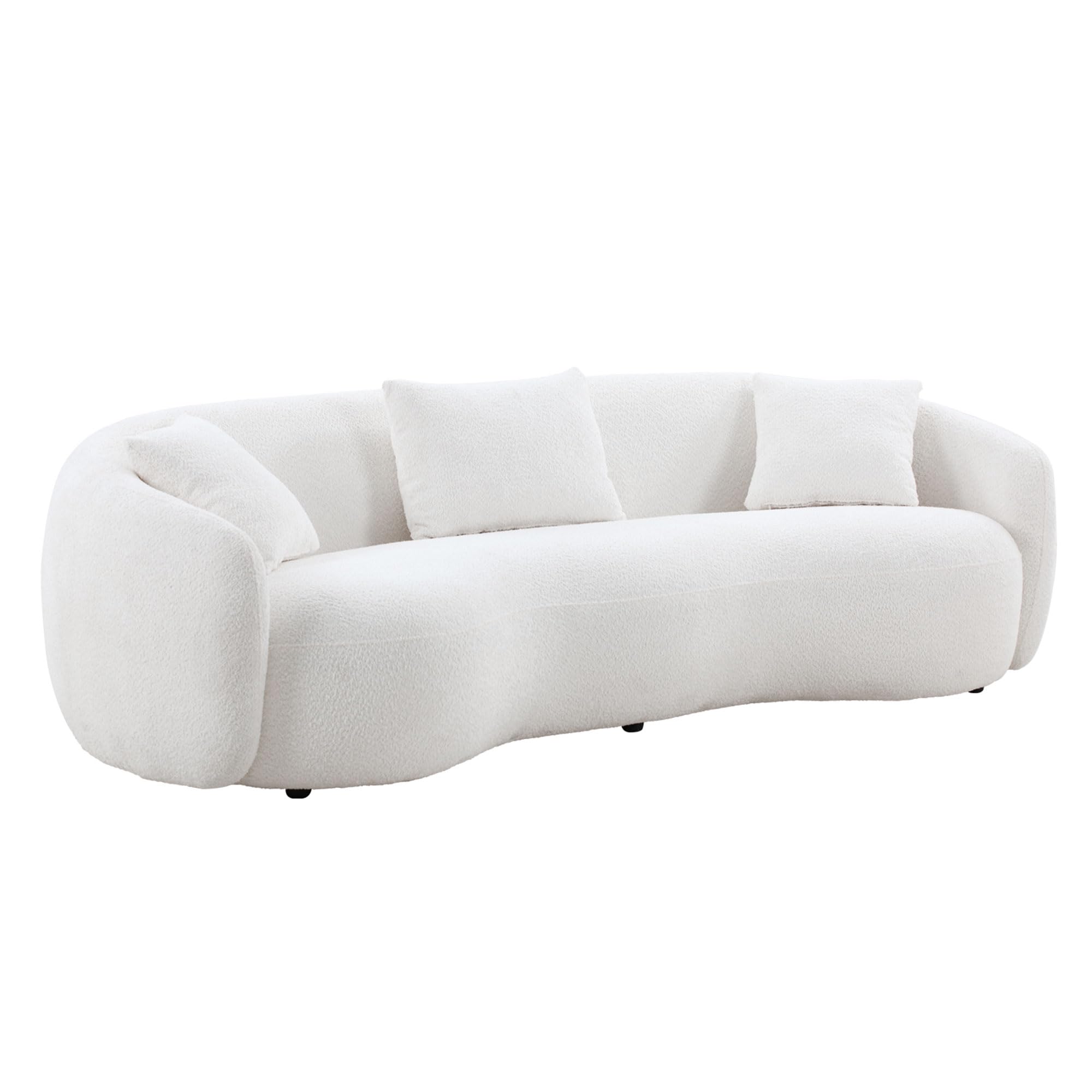 LyuHome Curved Sofa Couch, 93.6" 4-Seater Modern Boucle Sectional Sofa Couch, Comfy Cloud Upholstered 4 Seat Leisure Cushion Sofa with Pillows for Living Room, Bedroom, Office, Apartment,White