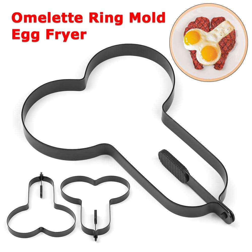 HomeSoGood 2 Pcs Funny Egg Fryer, Stainless Steel Egg Fryer, Non Stick Funny Egg Ring Mould Pancake Cooking Tool with Foldable Handle Kitchen Tools