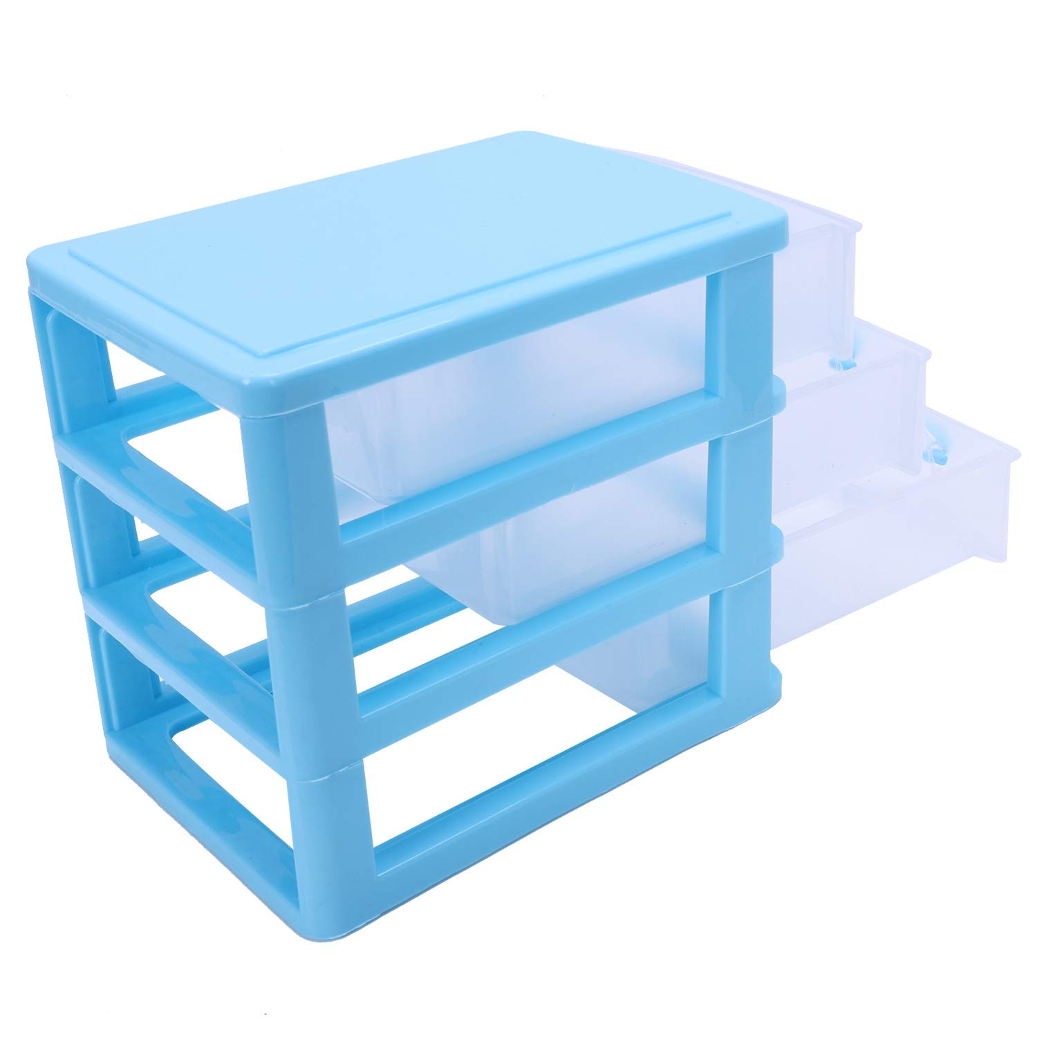 Mautacly Translucent Drawer Type Plastic Storage Box（Blue 3 Layers）